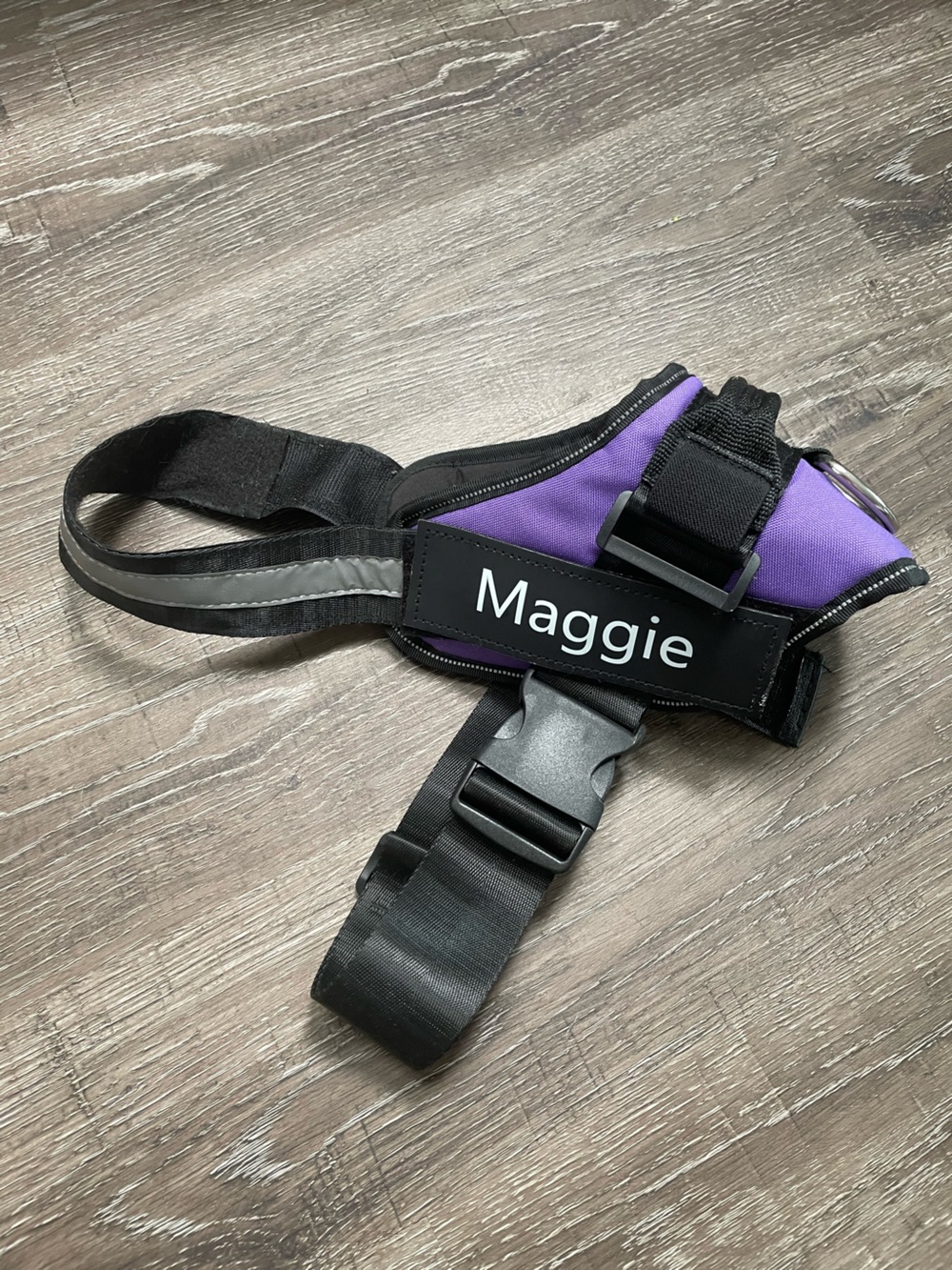 Personalized Purple Dog Harness with 'Maggie' Patch L 50lb and up dogs Like New